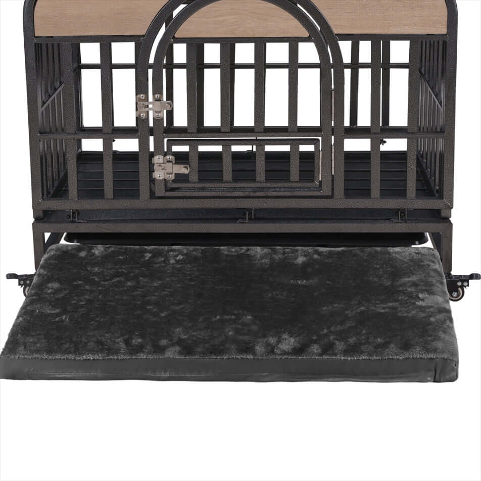 46In Heavy Duty Dog Crate, Furniture Style Dog Crate with Removable Trays and Wheels for High Anxiety Dogs
