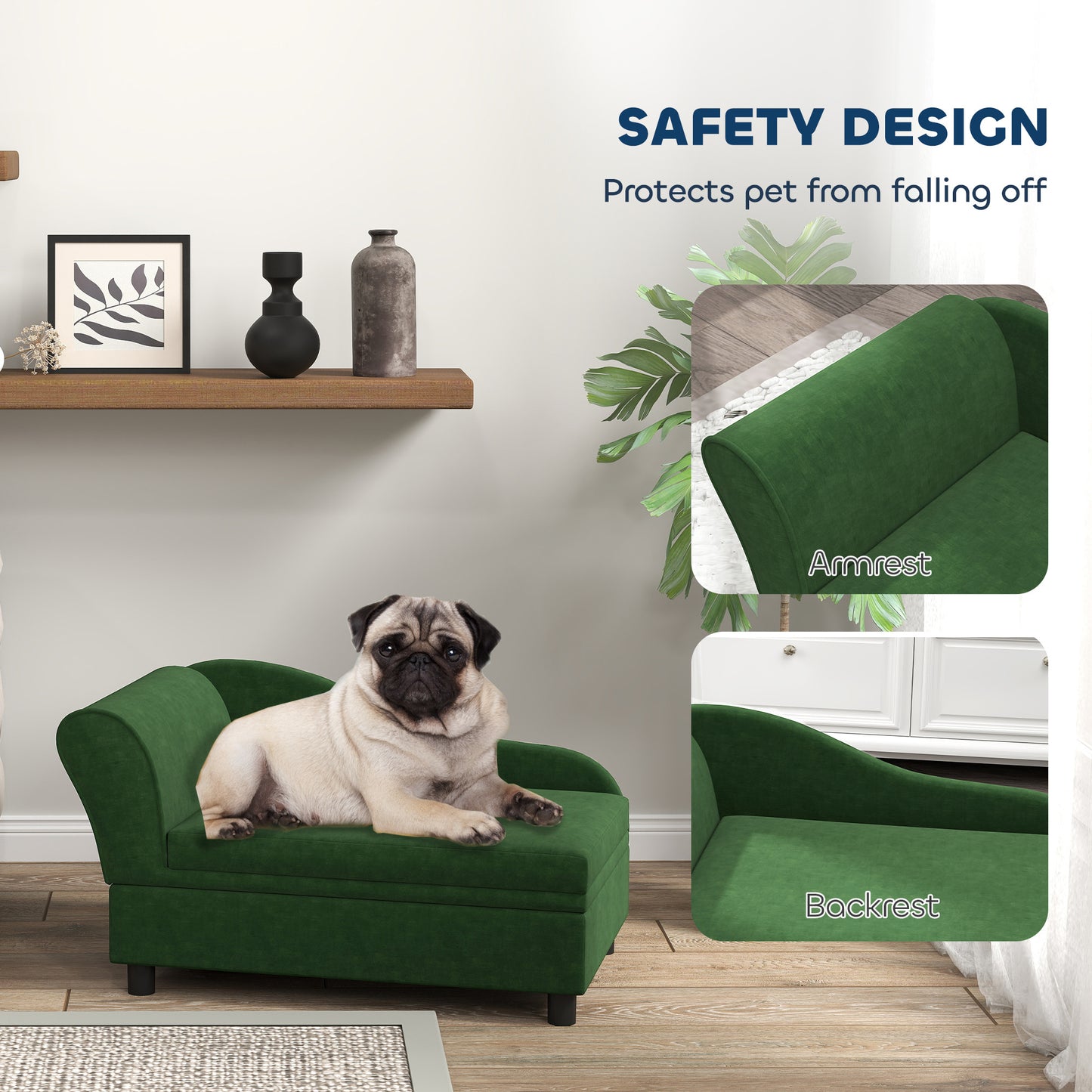 Pet Sofa Bed Couch With Storage, Pet Sofa For Cats And Small Dogs, Green