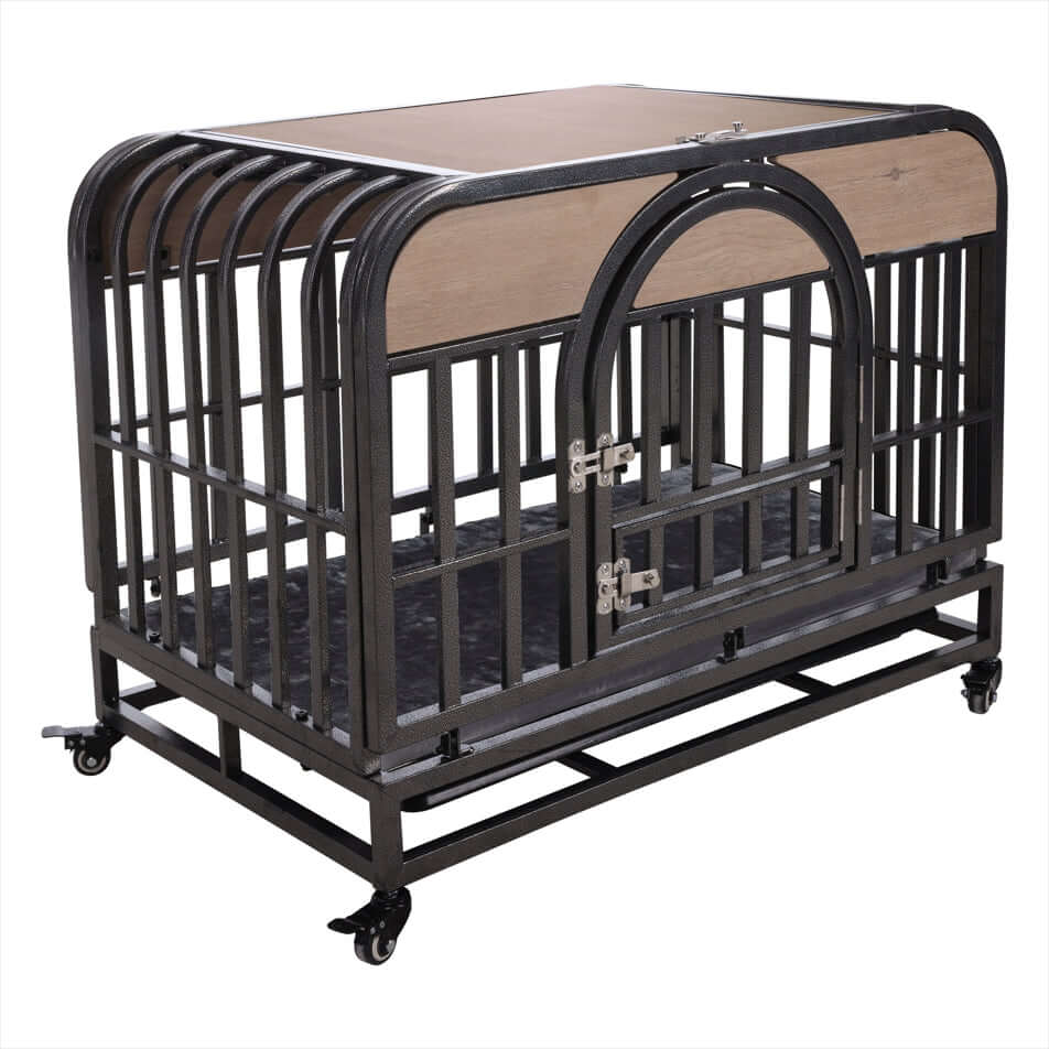46In Heavy Duty Dog Crate, Furniture Style Dog Crate with Removable Trays and Wheels for High Anxiety Dogs
