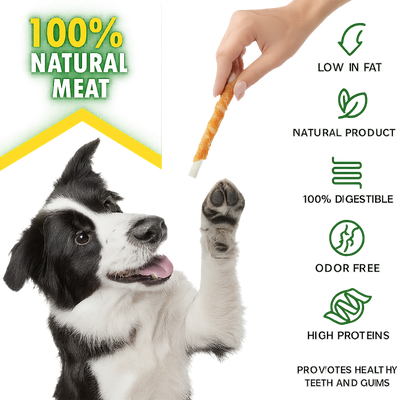 Dog Sticks Wrapped With Chicken & Pet Natural Chew Treats Grain Free Organic Meat & Human Grade Dried Snacks In Bulk For Training Small & Large Dogs