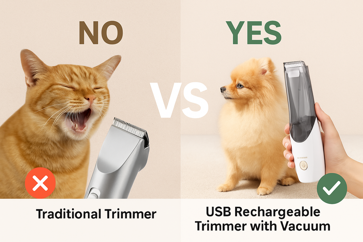 Tagliapeli Ricaricabile USB a Bassa Rumorosità con Aspirazione Integrata – Ideale per la Toelettatura di Cani e Gatti