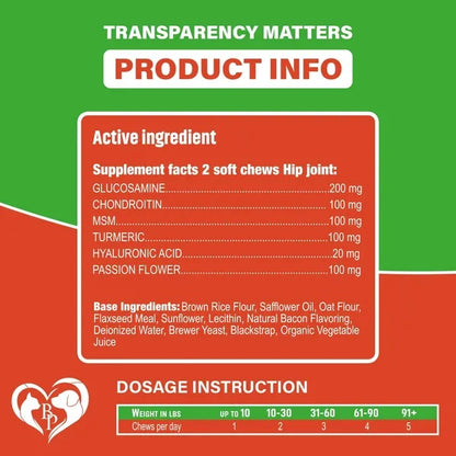 Dog Hip And Joint Supplement Arthritis Pain Relief Treats Glucosamine Chondroitin MSM Soft Chews